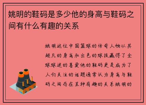 姚明的鞋码是多少他的身高与鞋码之间有什么有趣的关系